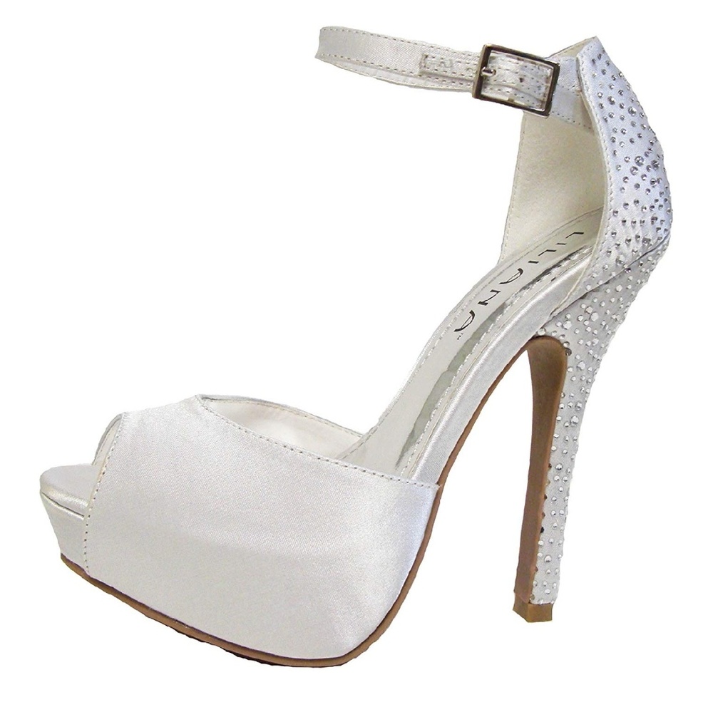 White Satin Rhinestone Platform Bridal shoes